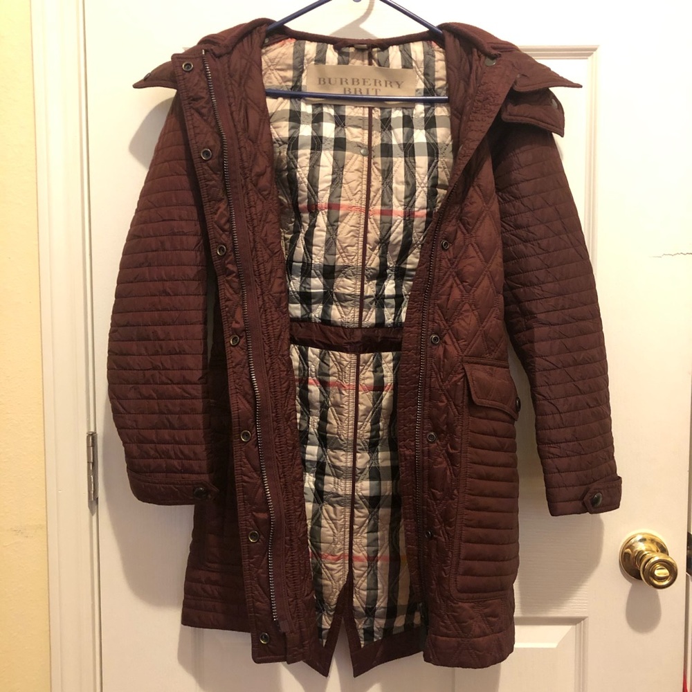 Burberry Brit red quilted hooded coat jacket